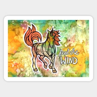 Feel the Wind. Magical Unicorn Watercolor Illustration. Sticker